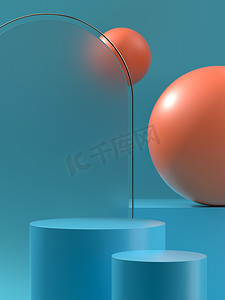 带球体和阳光的3D画图产品平台或舞台