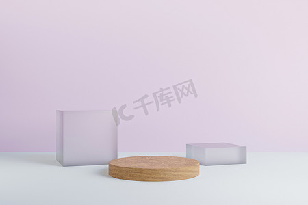 cosmetic摄影照片_Wood podium minimal on Black color background, Display for cosmetic perfume fashion natural product, simple clean design, luxury minimalist mockup - 3D illustration