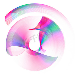 彩虹波浪形的平面优美地弯曲，并在白色背景上呈圆形旋转。3D渲染。3D例证。标志，图标，标志，符号。图形设计元素.