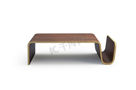 现代长方形木制咖啡桌, 木腿在白色背景与阴影。3d 渲染.