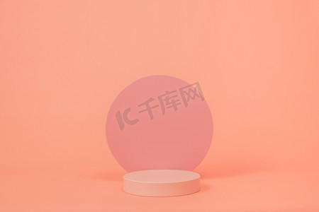 product platform arrangement in pink pastel color in minimalist style. trendy display layout with an empty podium for showcasing cosmetics, skincare, or other products.