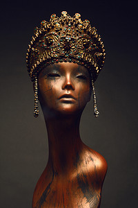女模特儿在金色的王冠