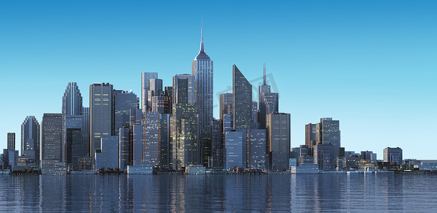 城市景观与现代建筑和摩天大楼上水泛型