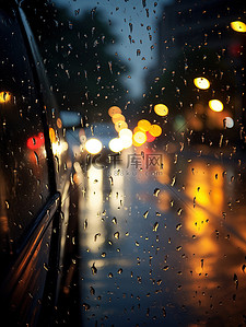 街道下雨天背景图片_雨夜车窗上的雨水