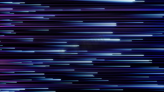 黑暗中的灯光摄影照片_文摘:流星雨，色彩斑斓的蓝色粒子从左到右在黑色背景上飞行，无缝回旋。 动画。 霓虹灯光条纹，美丽的蓝光在黑暗中飘扬.