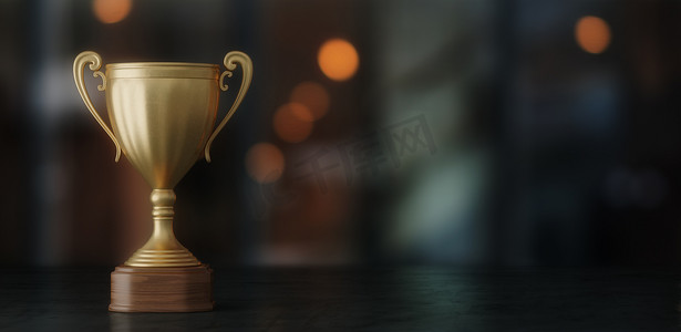 Bokeh背景的金杯获奖者，3D插图