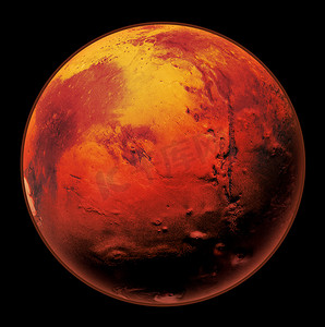 火星是太阳系在太空中的红色行星.高分辨率的艺术展示了火星被黑色隔离的星球.