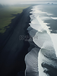 阴天的海背景图片_海边的黑色沙滩海浪背景8