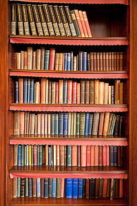 中老年声乐摄影照片_在古代图书馆中的旧书架