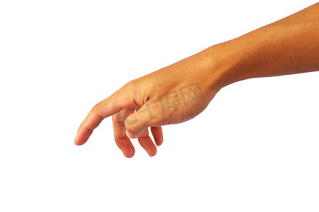 人的手被伸出来，用被白色背景隔离的食指按下某物