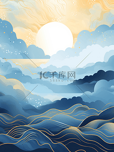 中国风描金山水纹理背景28