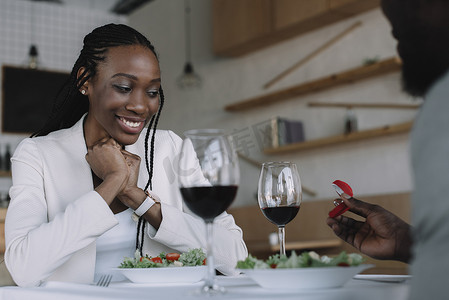非裔美国人在餐厅浪漫约会中向女友求婚的部分观点