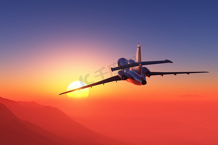 客机摄影照片_一架客机在天空中，3D渲染