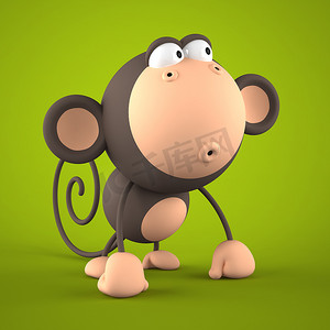 绿色背景 3d 渲染一个孤立的卡通猴 2