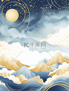 中国风描金山水纹理背景25