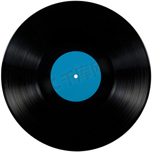 label摄影照片_黑色乙烯基 lp 专辑孤立记录光盘长时间播放磁盘标签青色蓝色