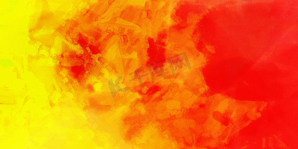 黄色橙色红色水彩渐变背景。彩色数字插图模拟真正的水彩与纸纹理.