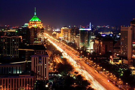 灯光霓虹灯摄影照片_俯瞰北京长安街夜景