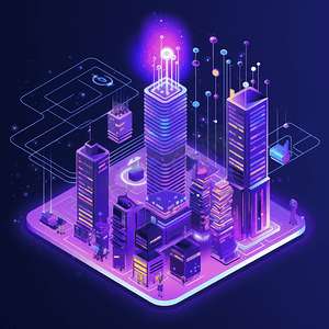 矢量建筑摄影照片_在紫外线背景下隔离无线网络的高层城市建筑