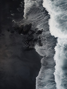 海边女子背景图片_海边的黑色沙滩海浪背景6