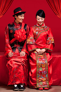 中式祥云边框纹理摄影照片_中式婚礼情侣