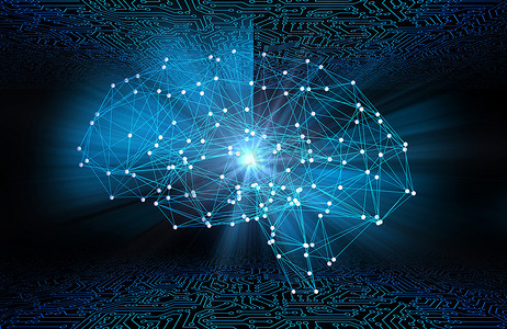 人脑的数字数据与网络连接在黑色背景上以人工智能为技术概念的形式, 3d 抽象例证