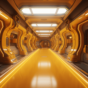 科幻小说科幻飞船走廊黄光3D概念图4