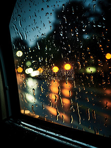 街道下雨天背景图片_雨夜车窗上的雨水