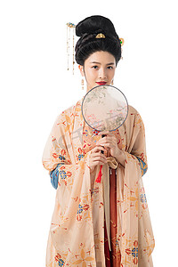 中国汉服摄影照片_拿着扇子的古装美女