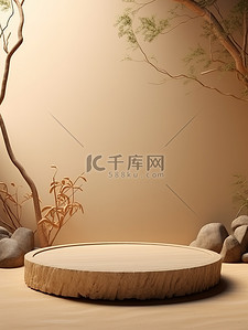 电商棕色背景图片_电商展台展示架浅棕色背景17