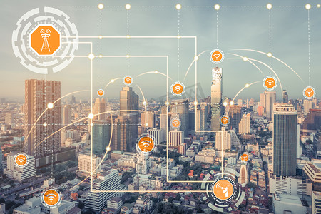 智能城市无线通信网络, 具有图形显示物联网和信息通信技术 (Ict) 在背景下对现代城市建筑的概念.