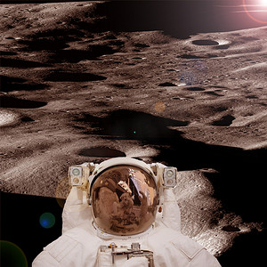 月球元素摄影照片_宇航员在月球上摆姿势。此图像的元素提供
