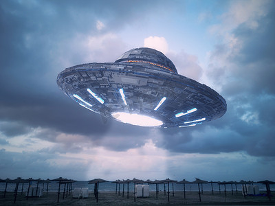 3D渲染。UFO宇宙飞船概念