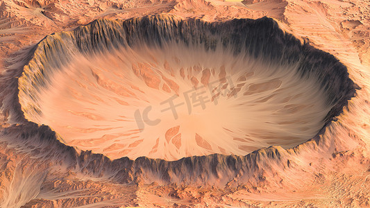 火星上一个前湖泊的陨石坑。3d说明