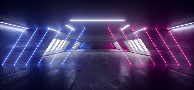 garage摄影照片_Sci Fi Futuristic Spacship Studio Garage Tunnel Corridor Neon G