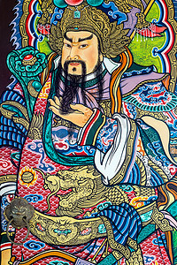 剪影关羽摄影照片_Guan Yu deva God of honor paint fine art on the door