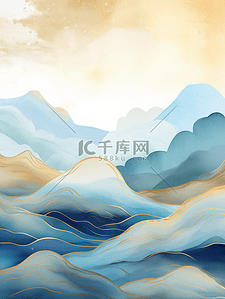 水墨风传统背景图片_中国风描金山水纹理背景16