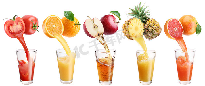 鲜榨果汁倒从水果和蔬菜中的玻璃.