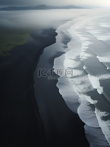 海边的黑色沙滩海浪背景5