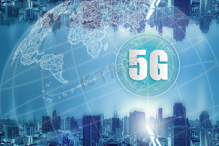 无线摄影照片_5g 网络无线系统和物联网、智能城市和通信网络并连接在一起, 连接全球无线设备.