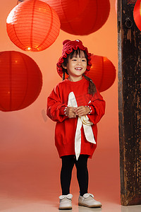 可爱的元素摄影照片_可爱的东方儿童庆新年