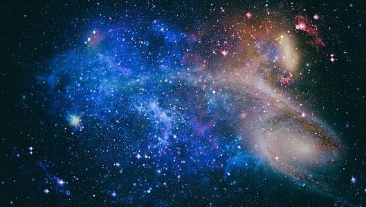 银河元素摄影照片_银河创意背景。星场星尘和星云空间。背景与星云,星尘和明亮的闪亮的星星。这张图片的元素由美国宇航局提供.