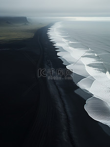 海边的黑色沙滩海浪背景16