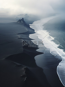 阴天的海背景图片_海边的黑色沙滩海浪背景4