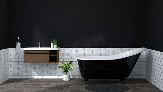 卫生间背景摄影照片_室内浴室, 卫生间, 淋浴, 现代家居设计3d 插图复制空间背景白色瓷砖浴室-插图