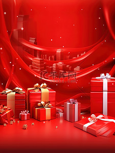 礼品盒红色背景广告海报3