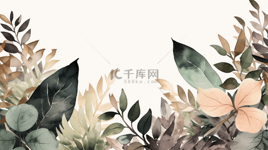 黑白植物插图背景图片_灰色水彩叶子背景美丽的花卉插画