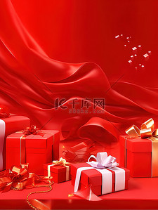 礼品盒红色背景广告海报8