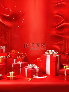 大红背景海报背景图片_礼品盒红色背景广告海报1