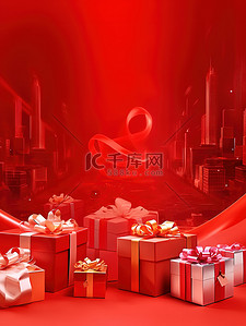 礼品盒红色背景广告海报6
